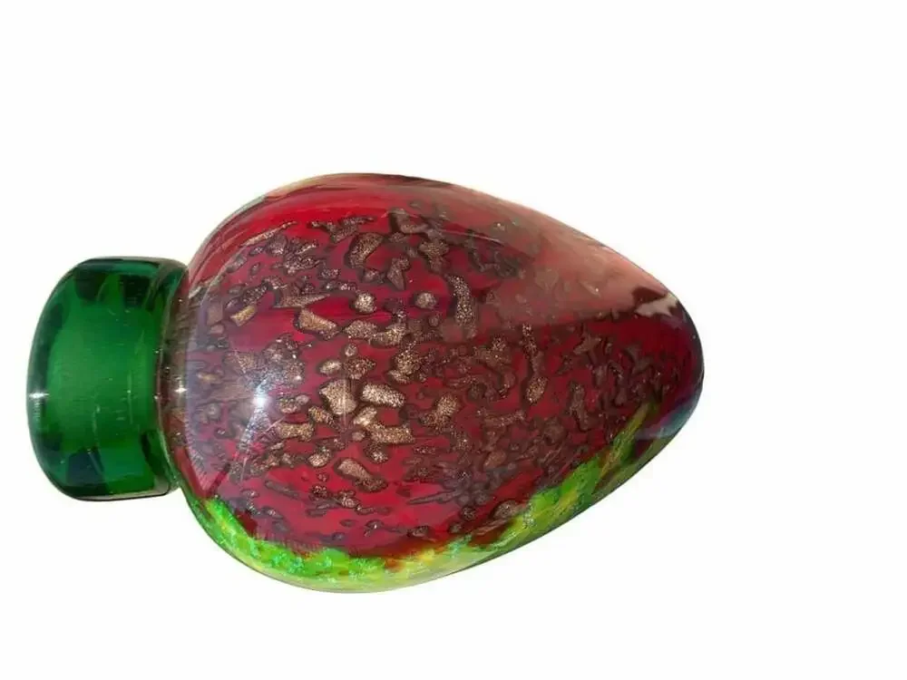 Franco Moretti Murano Art Glass Vase Green Red Blue with Gold Sparkles